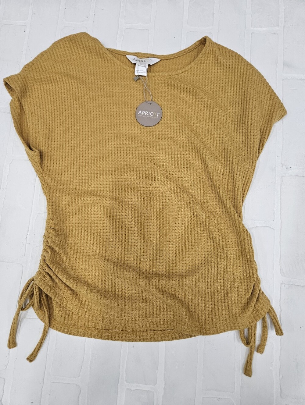 Ruched Side Waffle Knit Tee (Mustard)